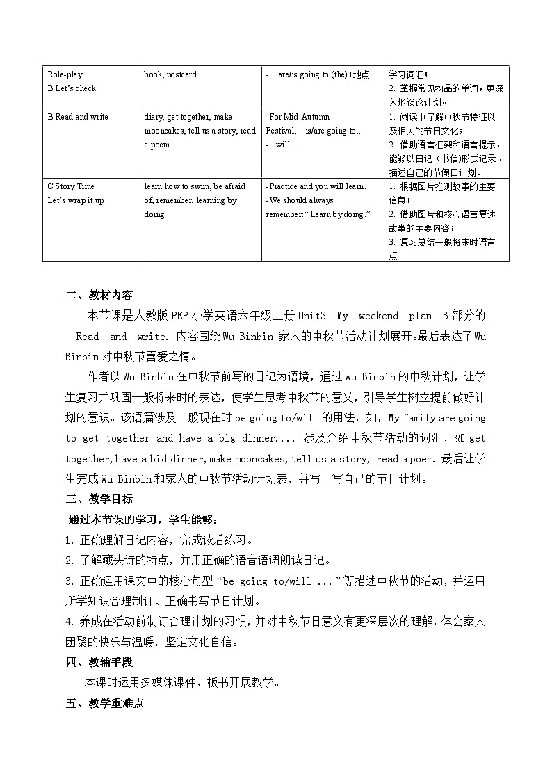 人教版小学英语六年级上册Unit3 My weekend plan  B Read and write 教案03