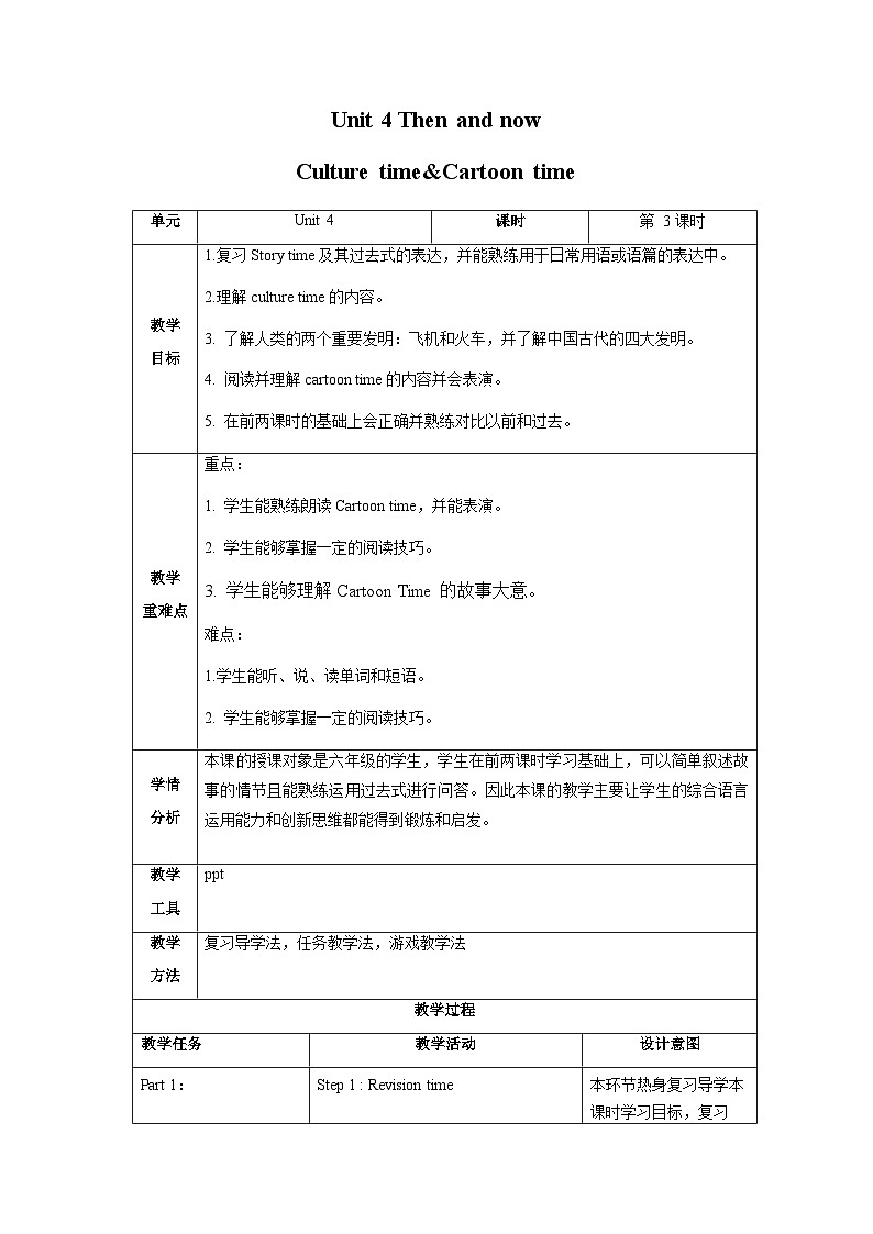 牛津译林版英语六年级上册Unit4《Culture+time&Cartoon+time》课件+教案+素材01