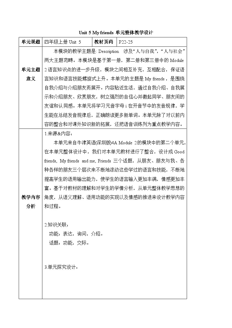 沪教牛津版（六三制一起）英语四年级上册Unit5 My friends 第2课时 课件+单元整体教学设计01