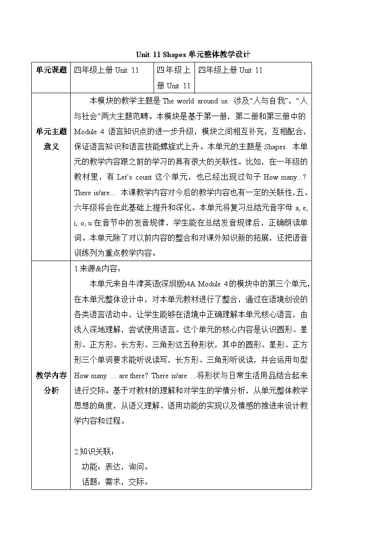 沪教牛津版（六三制一起）英语四年级上册Unit11 Shapes第3课时 课件+单元整体教学设计01