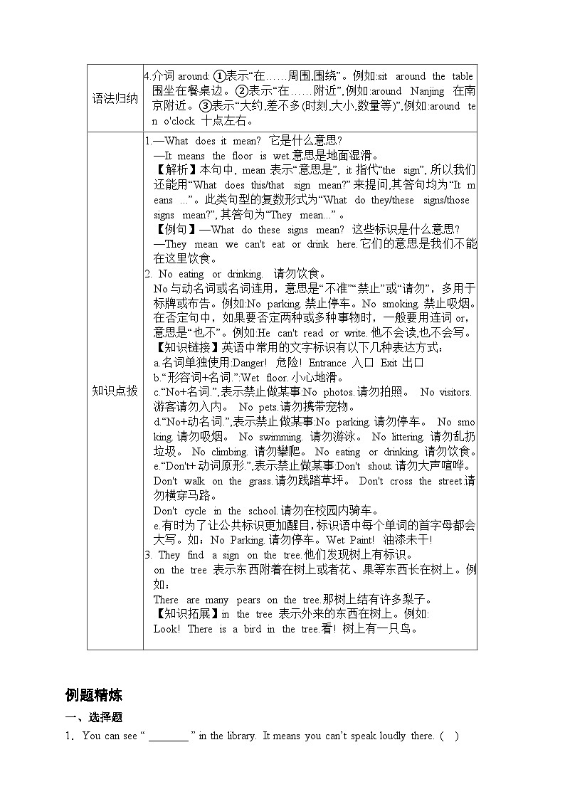 Unit 5 Signs-【弯道超车】译林版（三起）暑假新六年级英语 单元知识点讲解+例题精炼（含答案）02