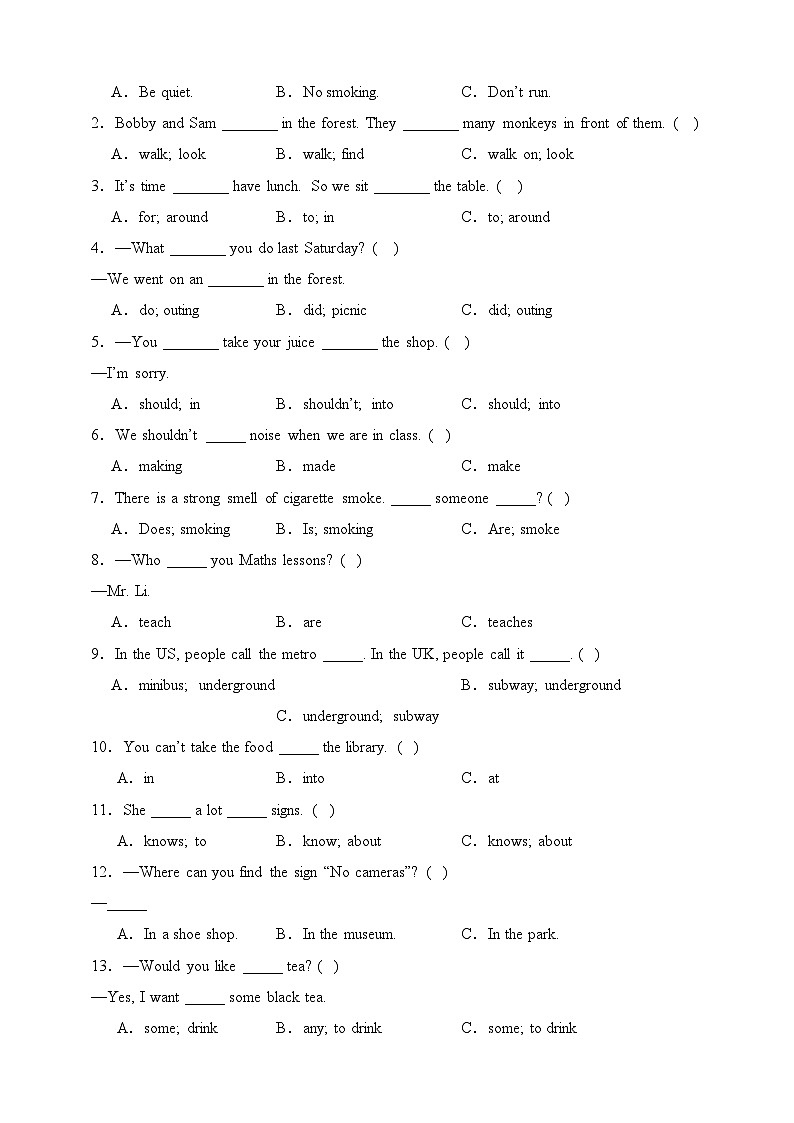 Unit 5 Signs-【弯道超车】译林版（三起）暑假新六年级英语 单元知识点讲解+例题精炼（含答案）03