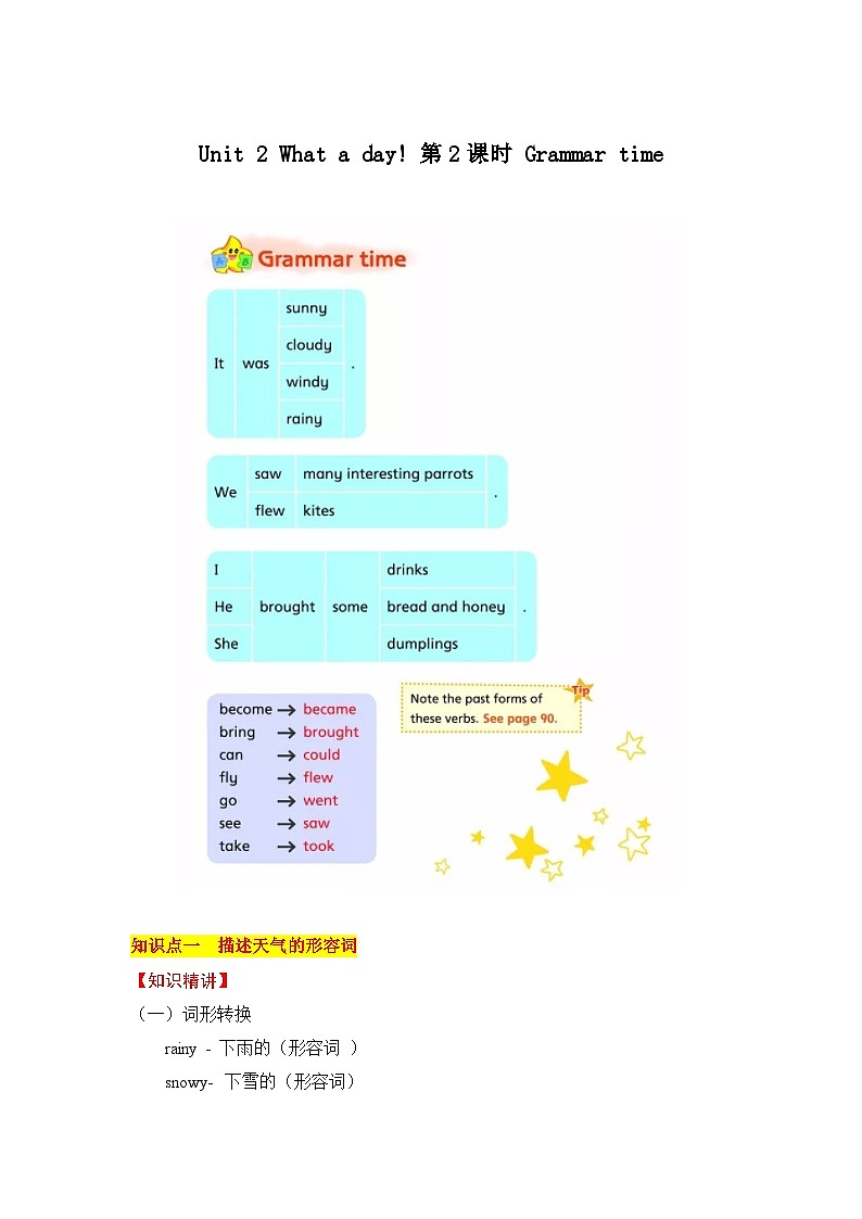 同步学案+练习 Unit 2 What a day! 第2课时 Grammar time01