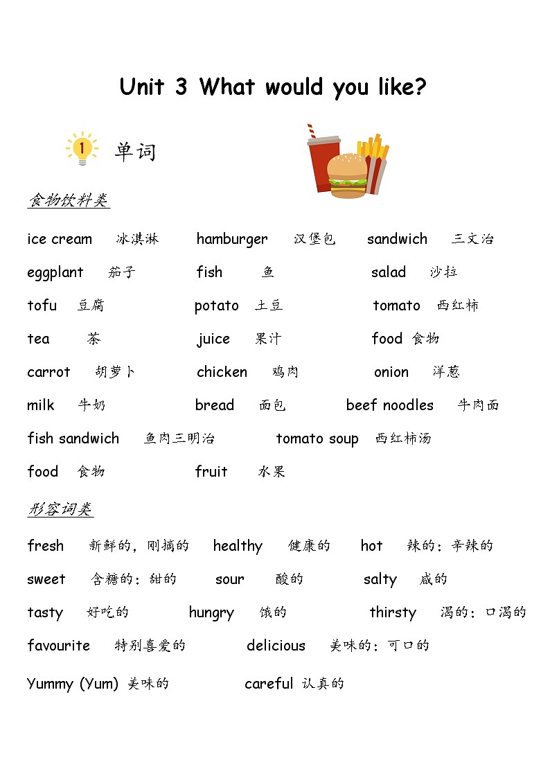 Unit 3 What would you like-人教PEP版五年级上册知识点梳理02