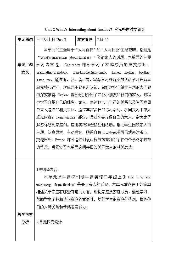 【新教材】沪教牛津版（六三制一起）英语三年级上册Unit2 What's interesting about families？Period 4 课件+单元整体教学设计01