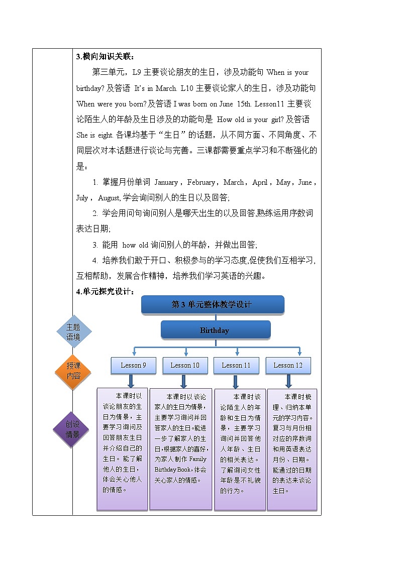 北京版英语三年级上册Unit3 I was born on May 23rd. Lesson 10 单元整体教学设计+课件02