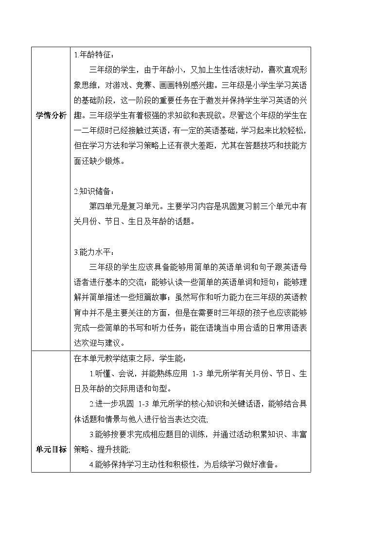 北京版英语三年级上册Unit4 Revision Lesson 13 单元整体教学设计+课件03