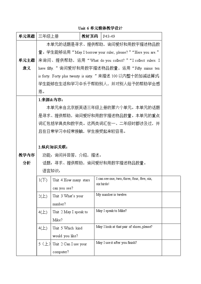 北京版英语三年级上册Unit6 I have fifty markers. Lesson 22 单元整体教学设计+课件01