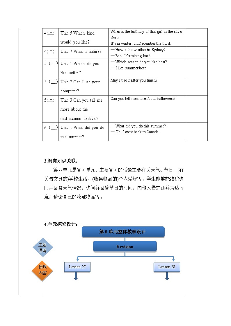 北京版英语三年级上册Unit8 Revision Lesson 27 单元整体教学设计+课件02