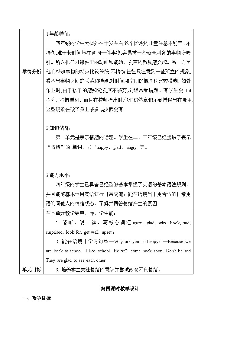 北京版英语四年级上册Unit1 Why are you so happy？Lesson 4 课件+单元整体教学设计03