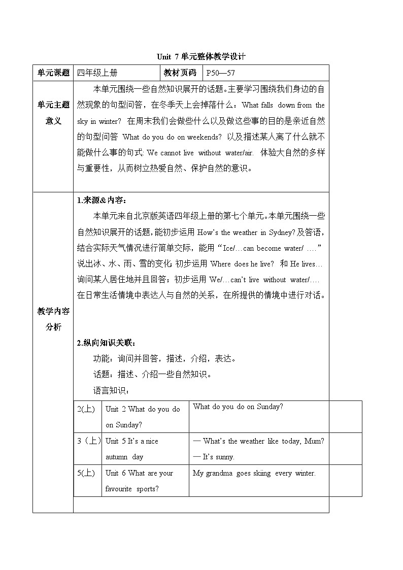 北京版英语四年级上册Unit7 What is nature？Lesson 26 课件+单元整体教学设计01