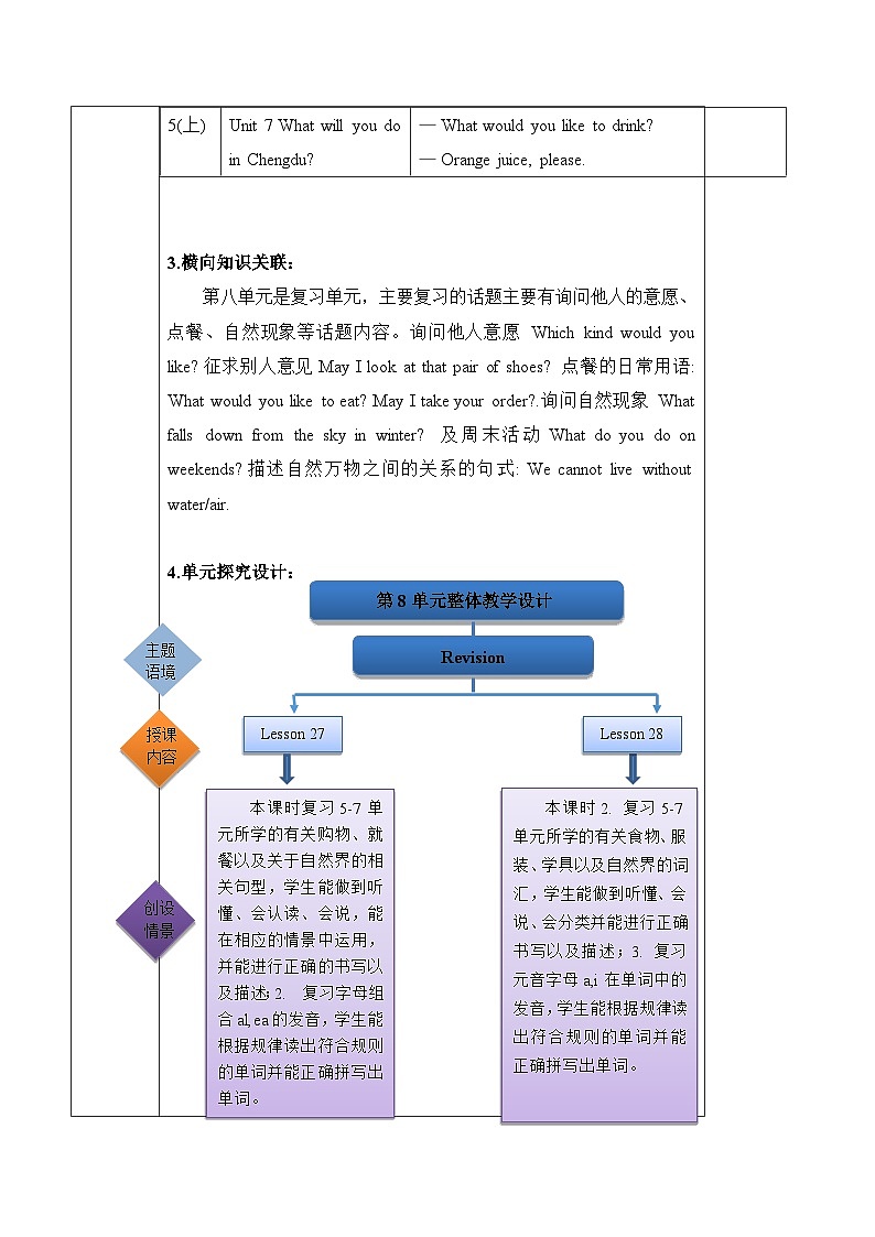 北京版英语四年级上册Unit8 Revision Lesson 27 课件+单元整体教学设计02