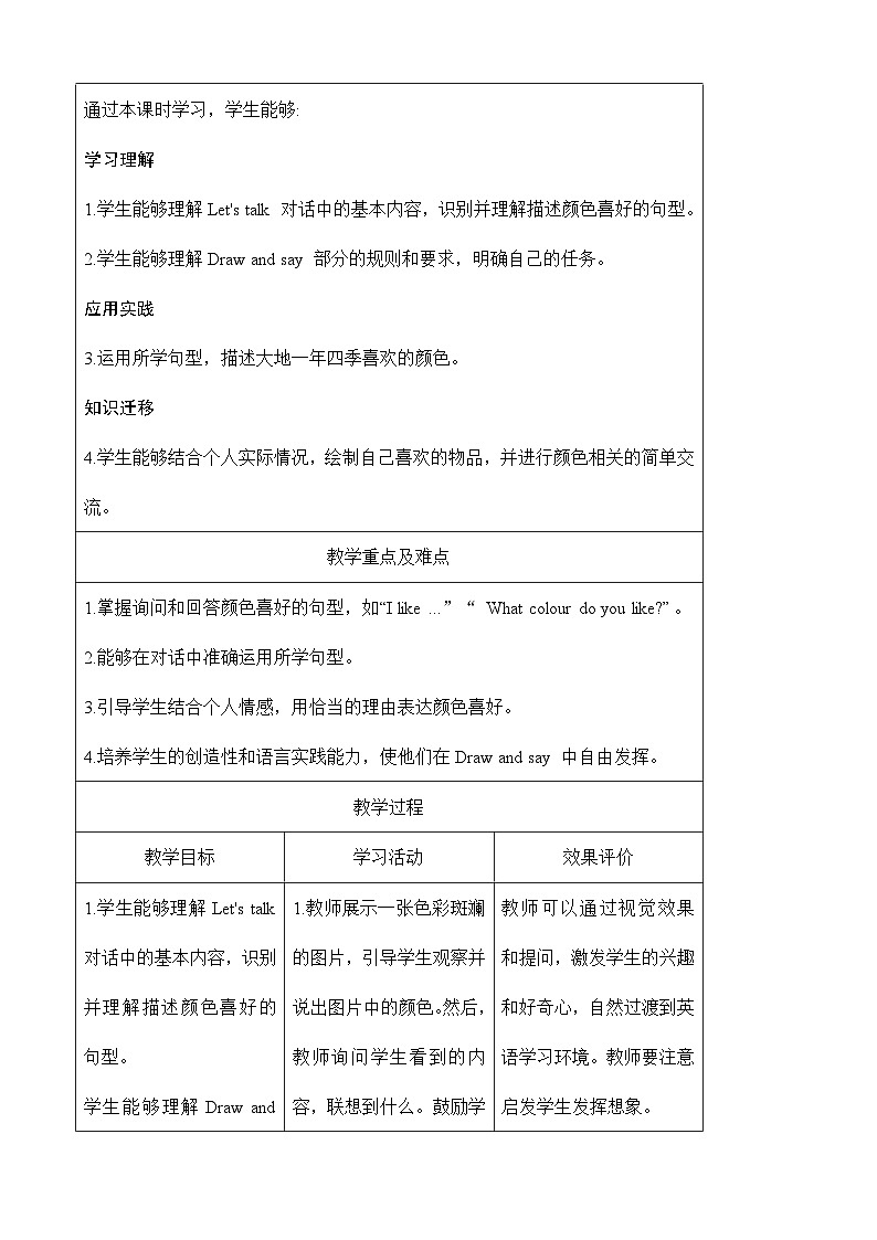 人教PEP版（2024）三年级上册英语Unit 5 The colourful world Part B教学设计03