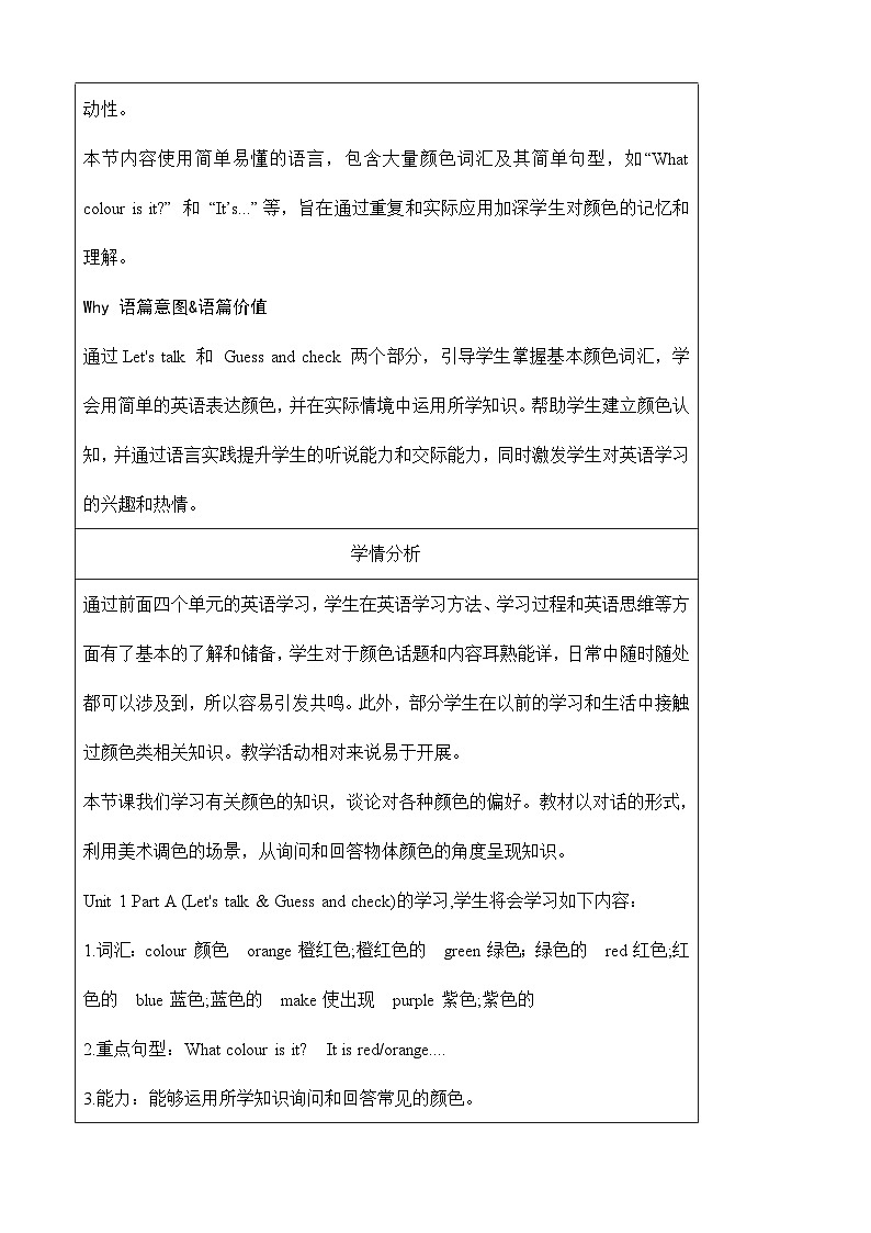 人教PEP版（2024）三年级上册英语Unit 5 The colourful world Part A教学设计02