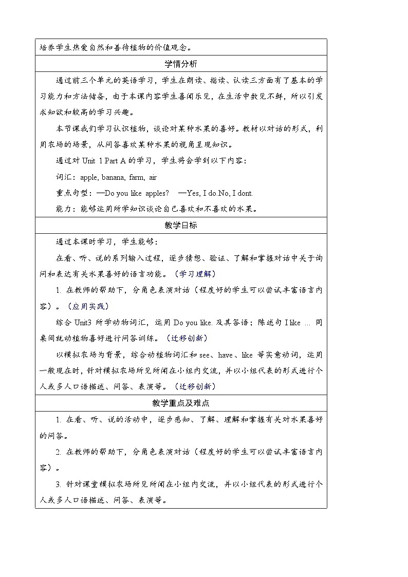 人教PEP版（2024）三年级上册英语Unit 4 Plants around us Part A+B教学设计02