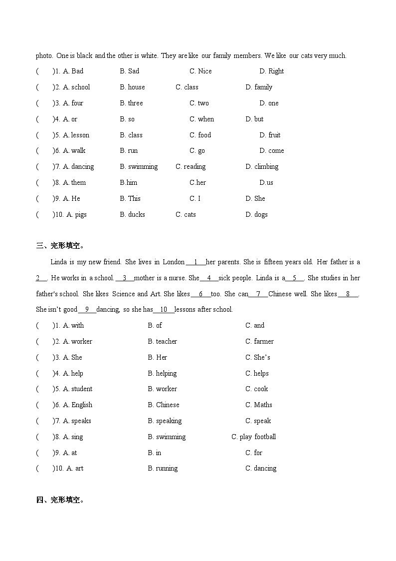专题10 完形填空精练 (含答案)--2023-2024学年五年级英语上册期末专项复习（译林三起）02