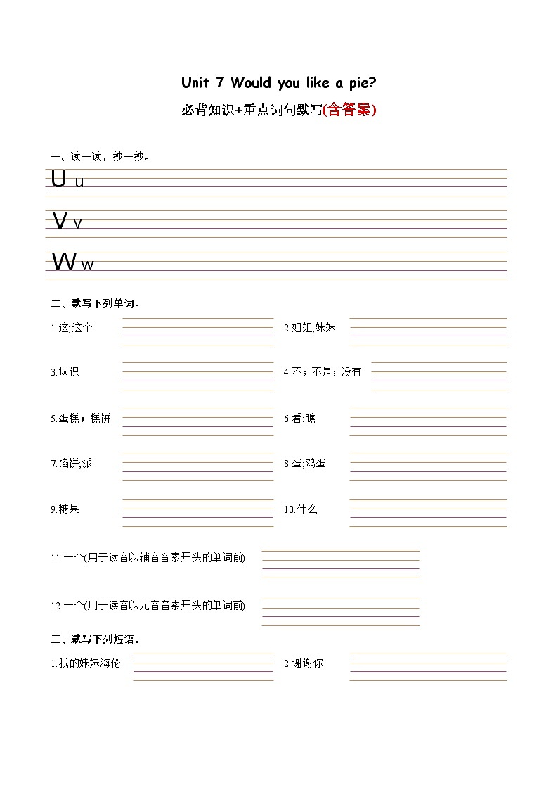 Unit 7重点词句默写+必背知识-2023-2024学年三年级英语上册单元速记·巧练（译林版三起）第1页