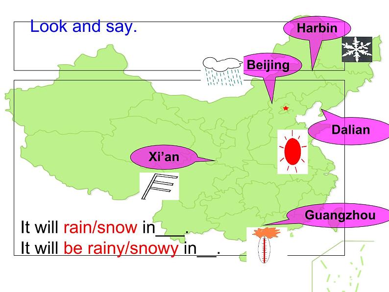 外研版一起小学英语六下《Module 2Unit 2 It will rain in Beijing.》PPT课件06