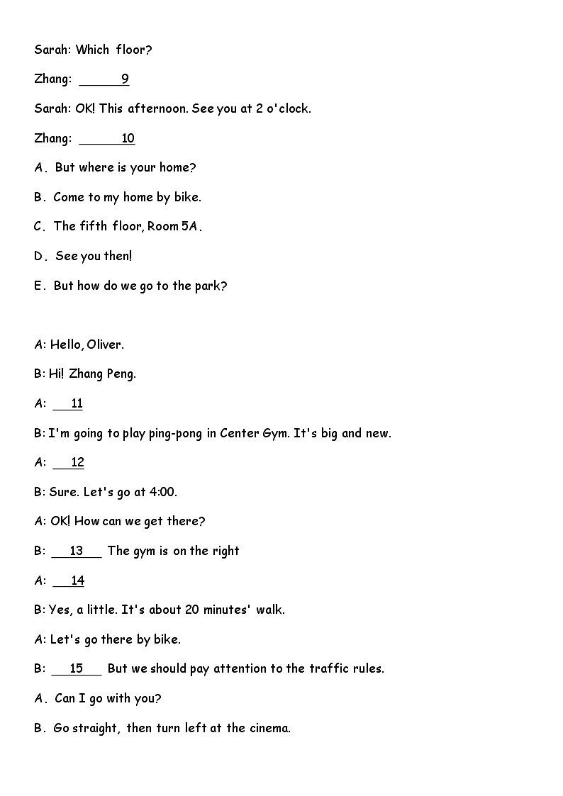 Unit 1 How can I get there_补全对话（专项测试）-2023-2024学年人教PEP版英语六年级上册第2页