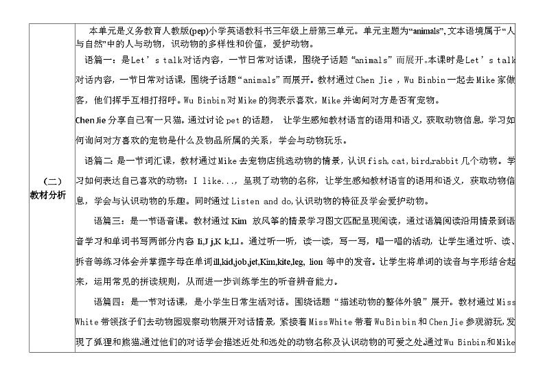 人教pep版英语三年级上册Unit3 Amazing animals Part A Let's learn 课件+单元整体教学设计+素材02