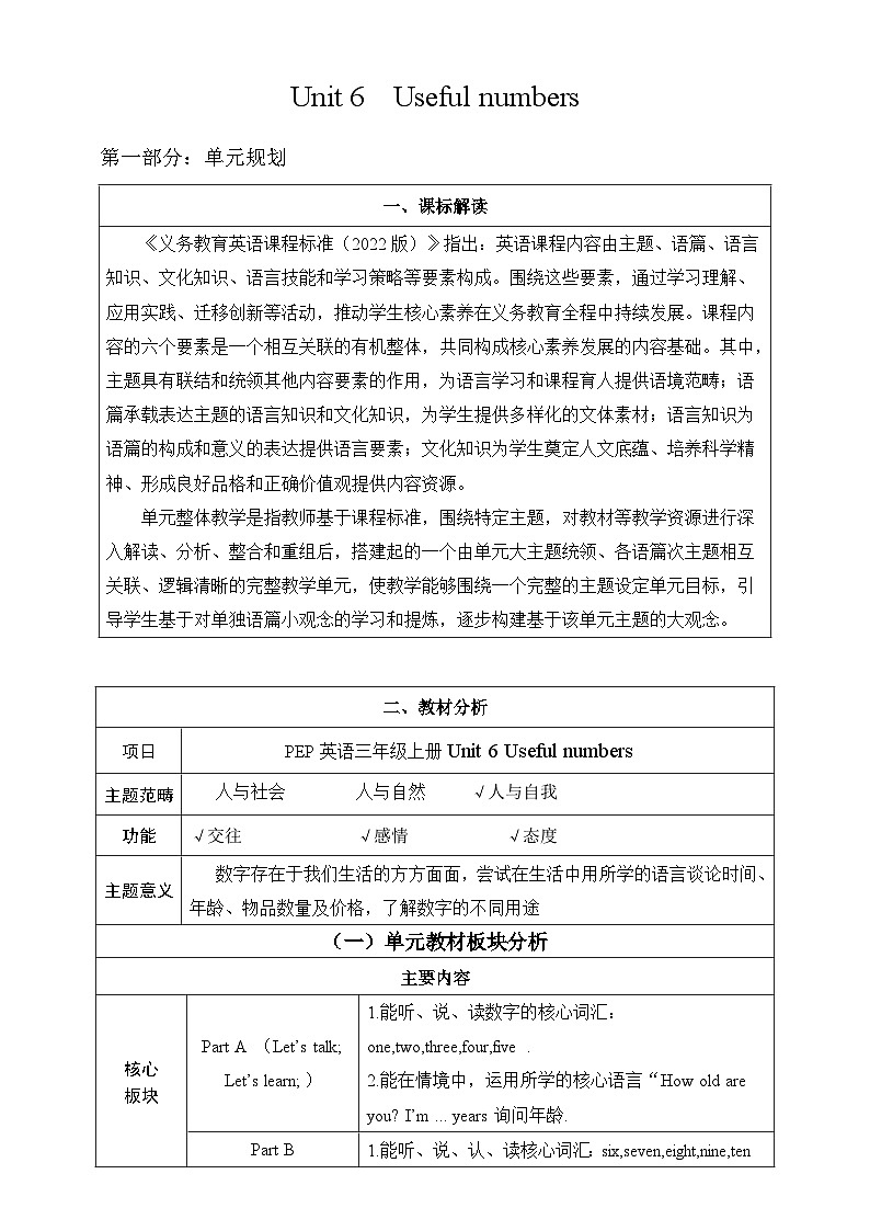 人教版PEP（2024）英语三年级上册--Unit6 Useful numbers Part A Let's talk & Let's learn（教学设计）第1页