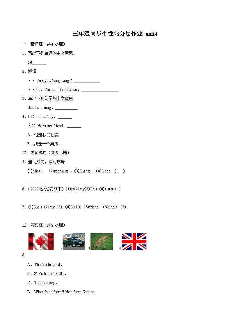 unit4（进阶作业）2024-2025学年三年级上册 英语 译林版01