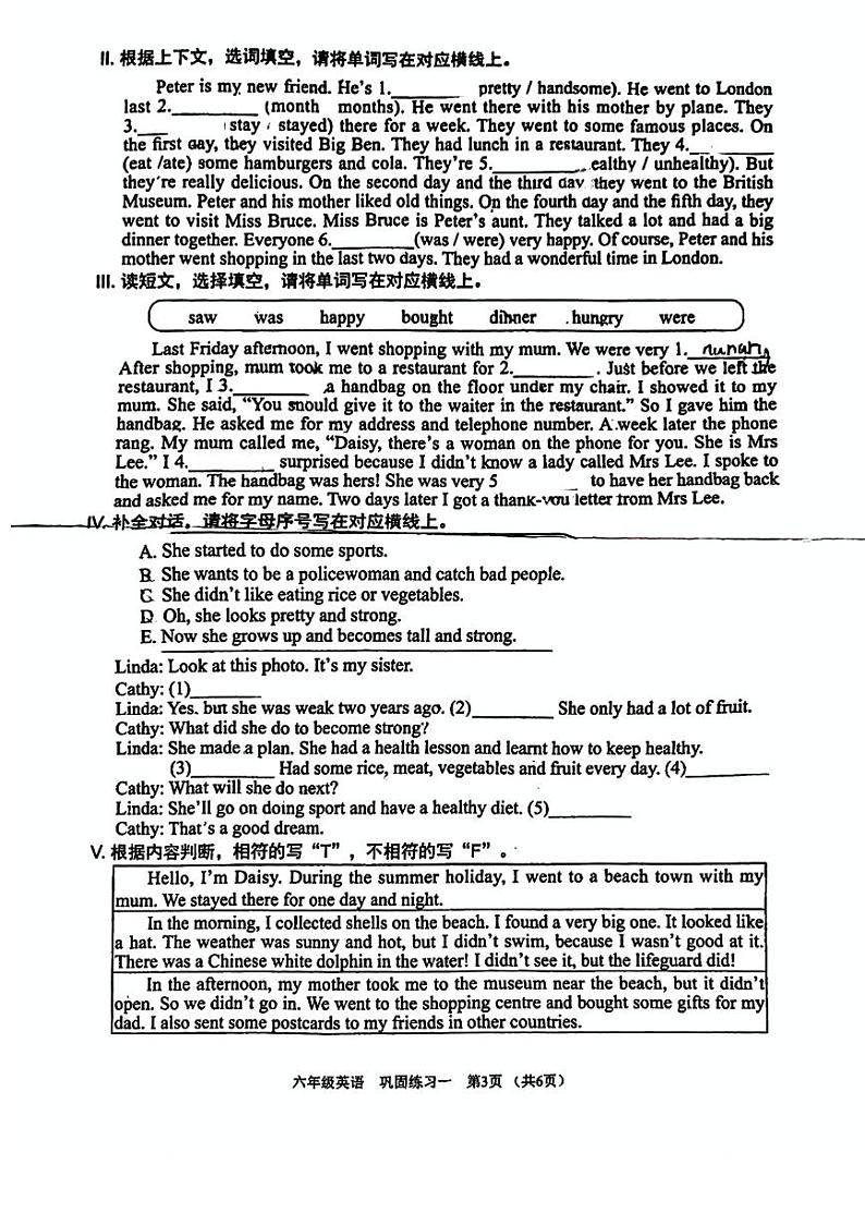 广东省深圳市华侨城小学2024-2025学年六年级上学期月考英语试题03