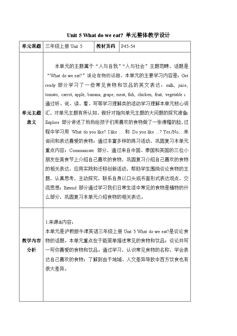 【新教材】沪教牛津版（六三制一起）英语三年级上册Unit5 What do we eat Period 4 Extend（课件+大单元教学设计）01