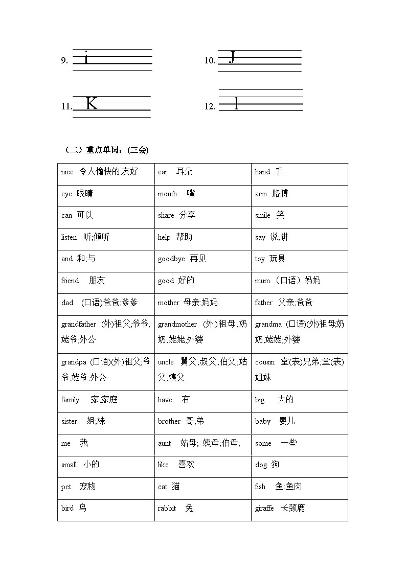 期中复习 Unit 1 - Unit 3 知识点+练习（讲义）-2024-2025学年人教PEP版（2024）英语三年级上册第2页