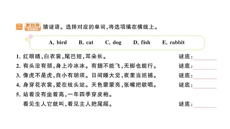 小学英语新人教版PEP三年级上册Unit3 Amazing animals作业课件（2024秋）第3页