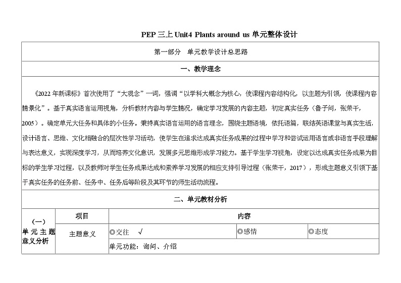 人教pep版英语三年级上册Unit4 Plants around us  Part A Let's talk课件+单元整体设计+素材01