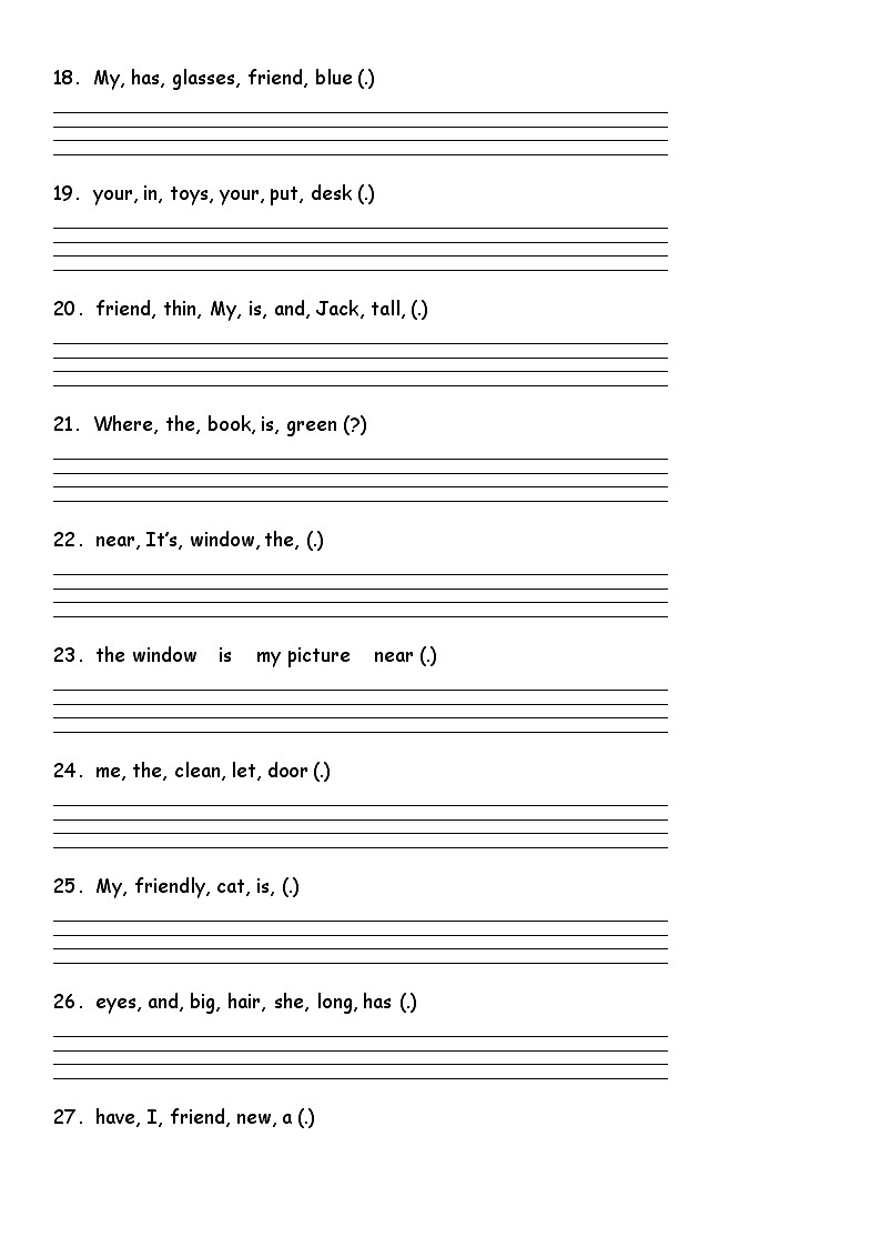 期中综合专项练习——连词成句 人教PEP版英语四年级上册第3页