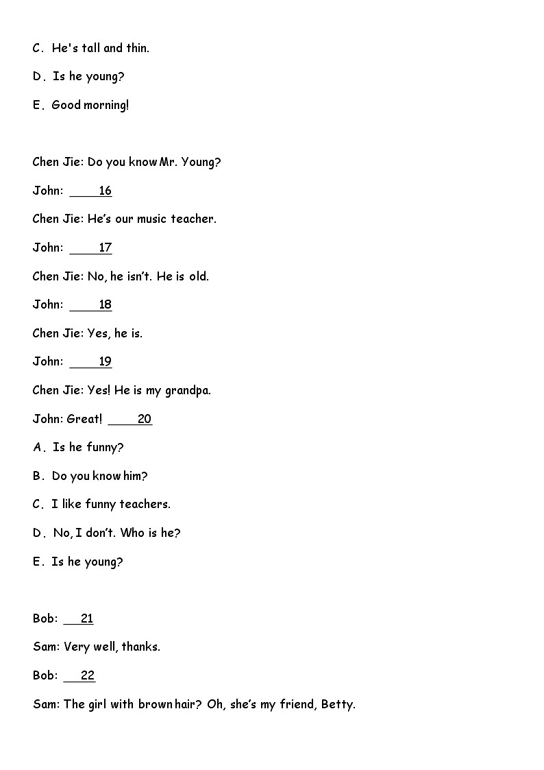 期中综合专项练习——补全对话   人教PEP版英语五年级上册第3页