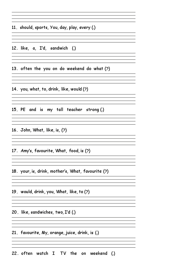 期中综合专项练习——连词成句   人教PEP版英语五年级上册第2页