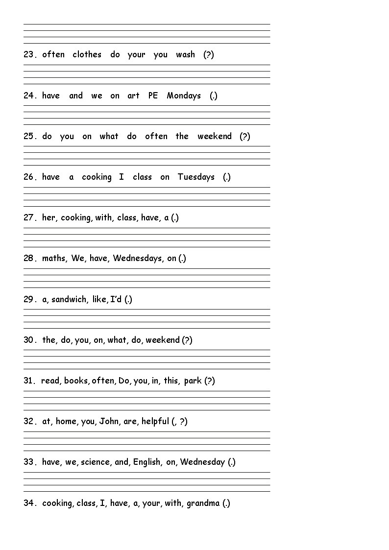 期中综合专项练习——连词成句   人教PEP版英语五年级上册第3页