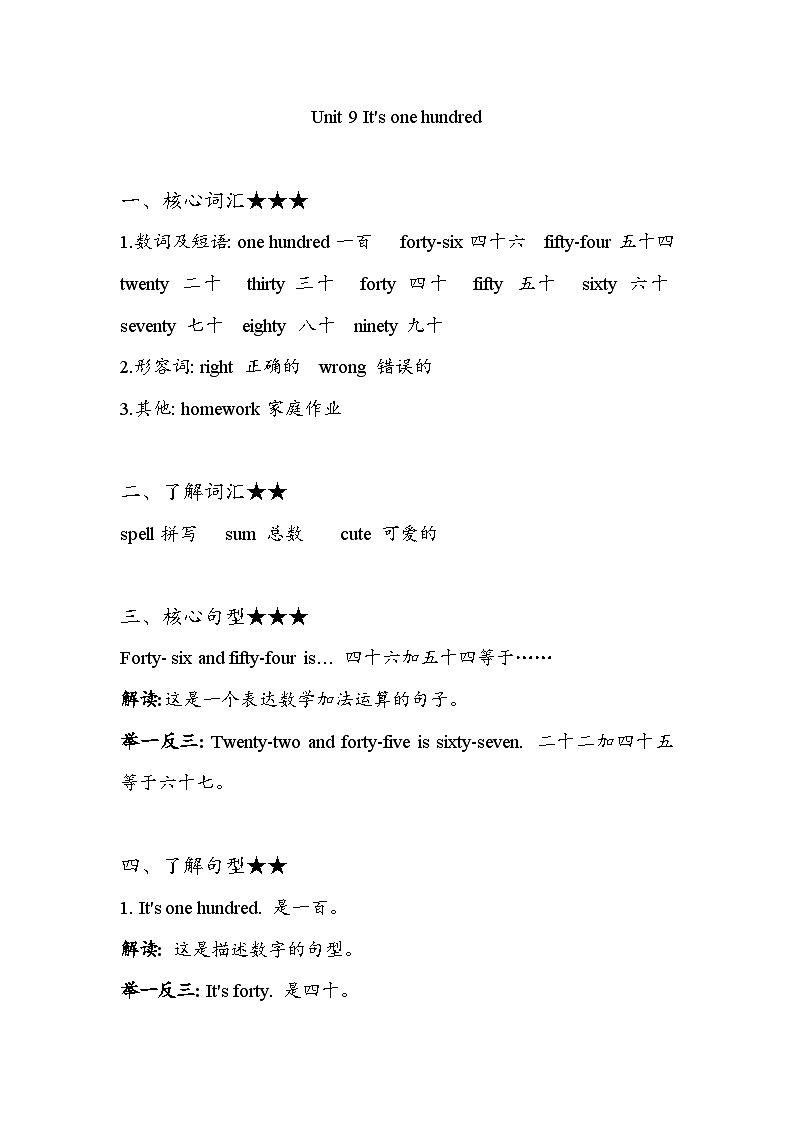 湘少版英语四年级上册  Unit 9 知识梳理第1页