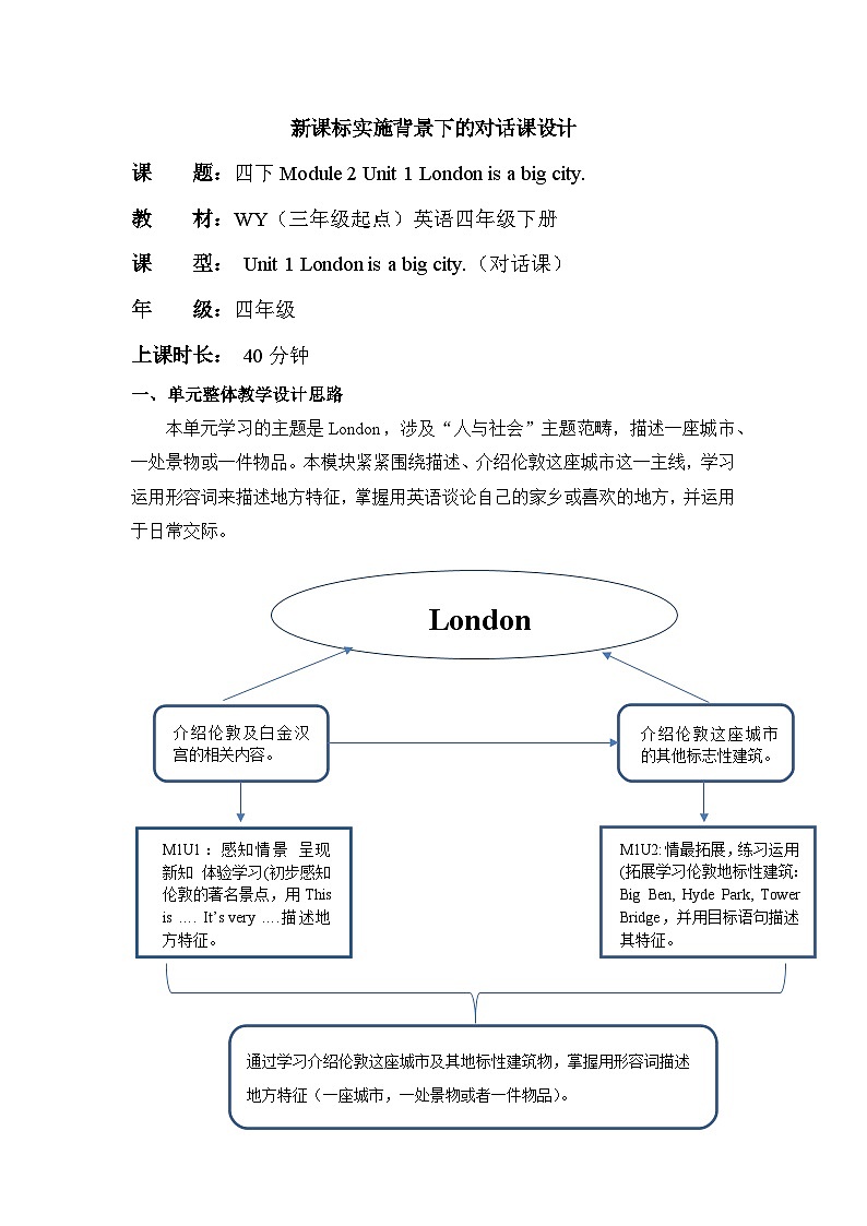 外研版四下 Module 2 单元教学设计第1页