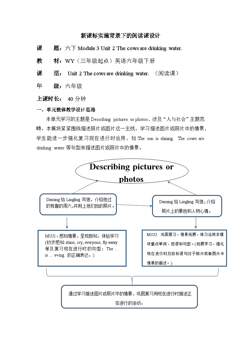 【新课标】外研版英语六年级下册Module 3 Unit2 The cows are drinking water 课件+单元整体教学设计01