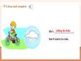 【新课标】外研版英语六年级下册Module 5 Unit2 He is riding his bike but it starts to rain 课件+单元整体教学设计