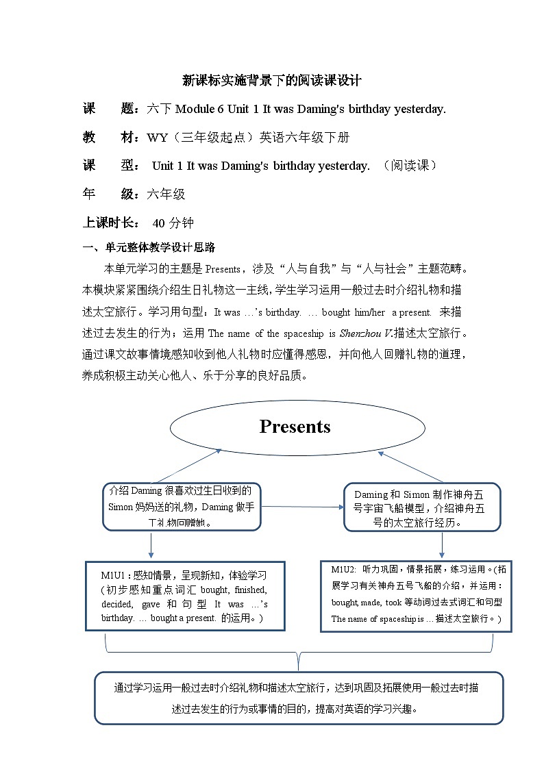 【新课标】外研版英语六年级下册Module 6 Unit1 It was Daming's birthday yesterday  课件+单元整体教学设计01