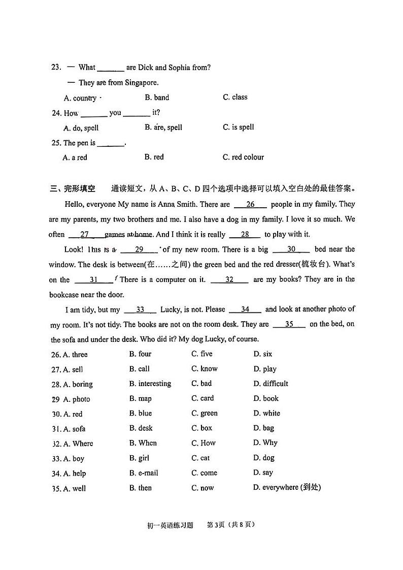 山东省淄博市桓台县2024-2025学年六年级上学期11月期中考试英语试题第3页