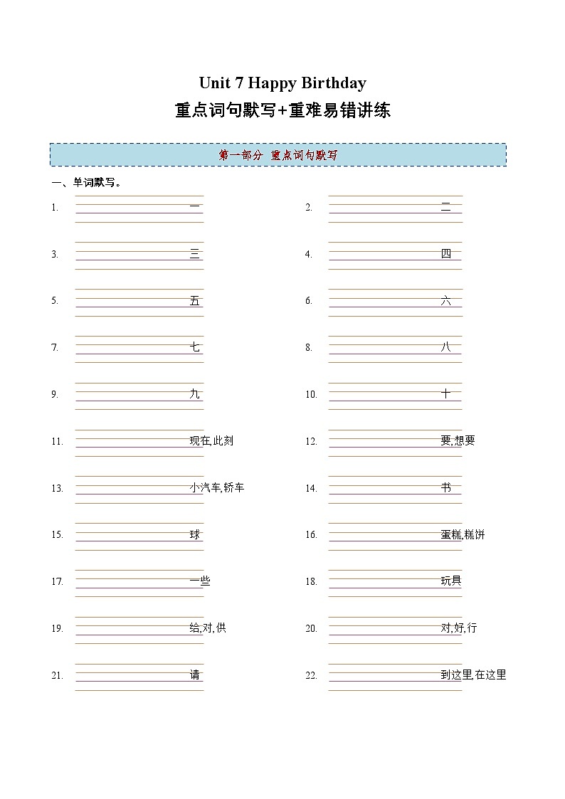 三上英语译林新版Unit 7 重点词句 易错讲练第1页