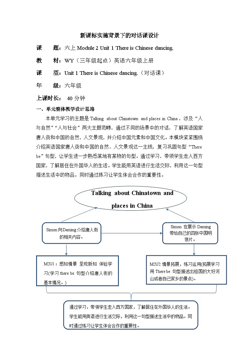 外研版六上 Module 2 单元教学设计第1页