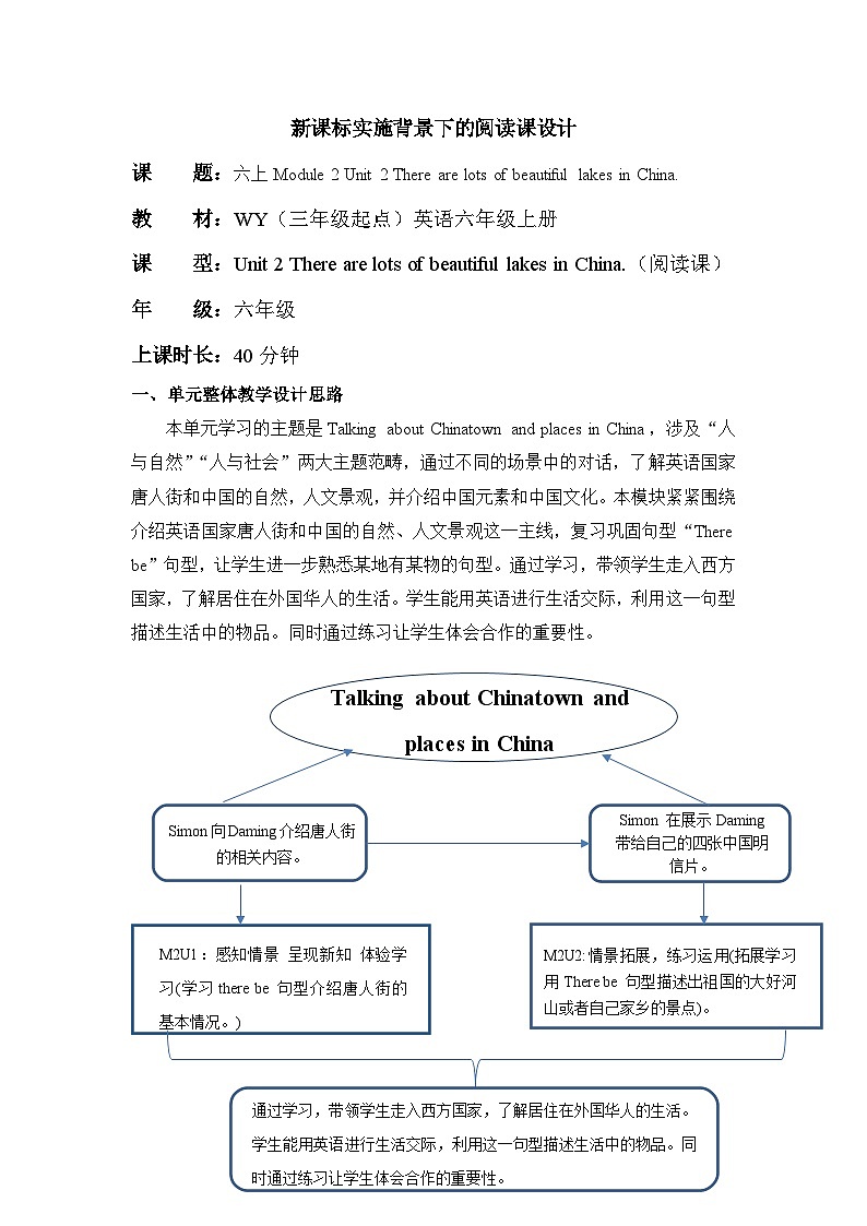 外研版六上 Module 2 单元教学设计第1页