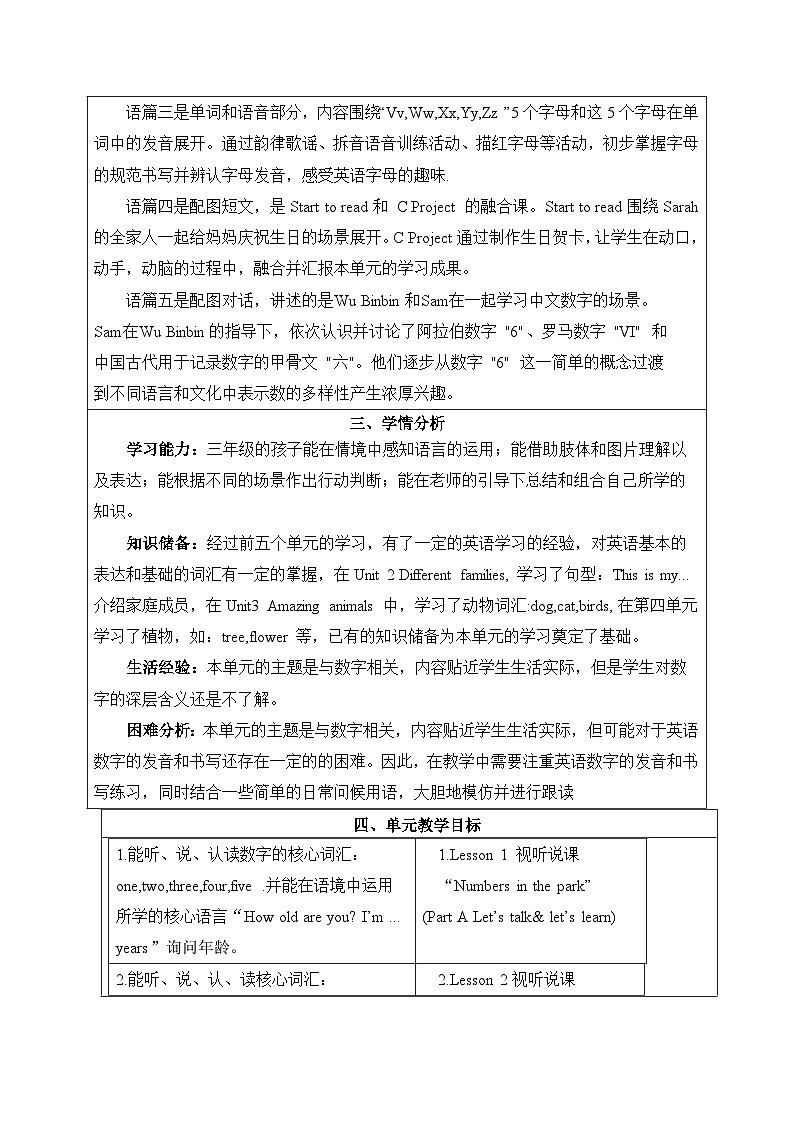 2024新人教版PEP小学英语三年级上册 Unit6 Useful numbers单元整体教学设计第3页