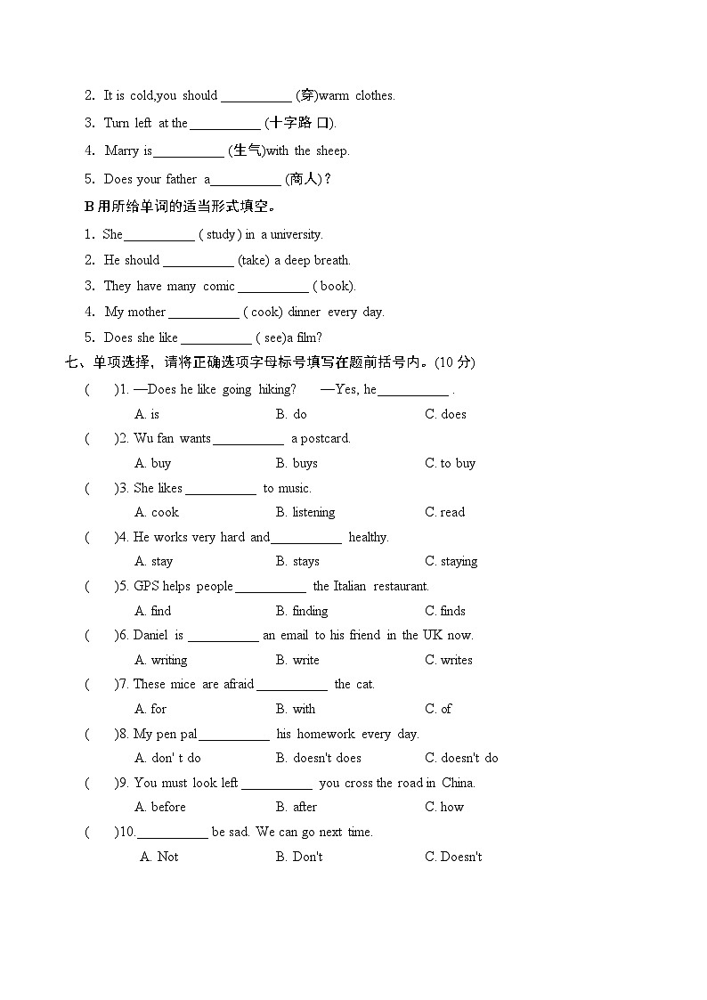期末测试提优卷（试题）-2024-2025学年人教PEP版英语六年级上册第2页