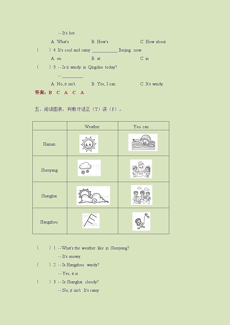 Unit 3（B卷·能力篇）- 2022-2023学年四年级英语下册单元分层训练AB卷（人教PEP版）（答案）第2页