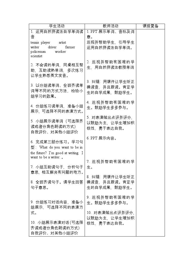 第五单元《Unit 5 Our Dreams  》 Lesson 1大单元教案-2022-2023学年六年级英语下册（重大版）第3页