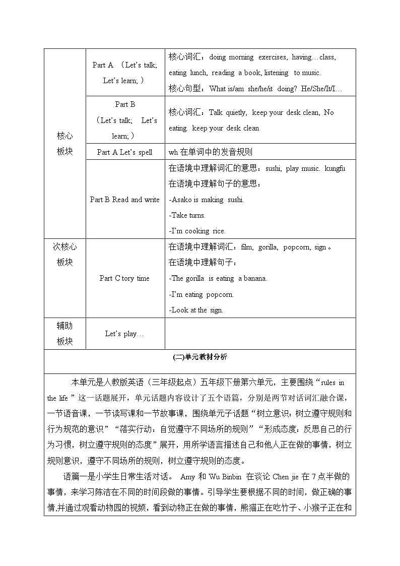 Unit6 Work quietly 大单元整体教学设计-2023-2024学年小学英语五年级下册（人教PEP版）第2页