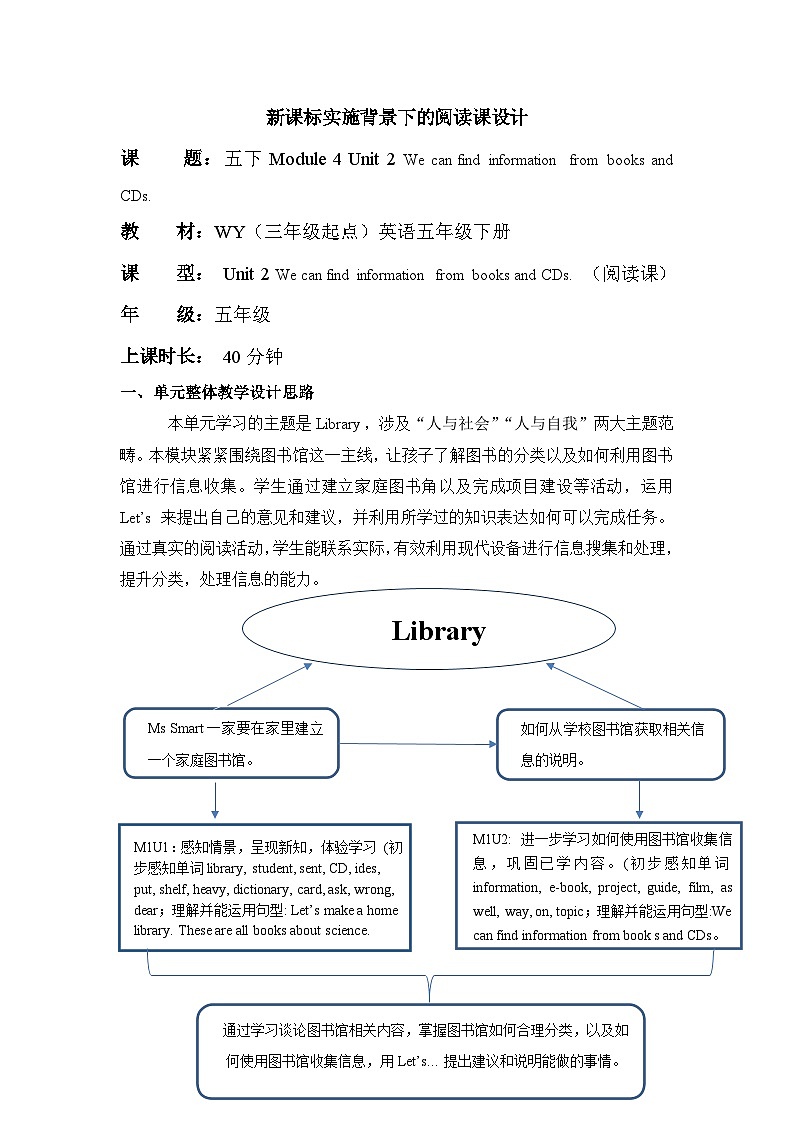 外研版（三起）英语五下 Module 4 Unit 2《 We can find information from books and CDs 》单元教案第1页